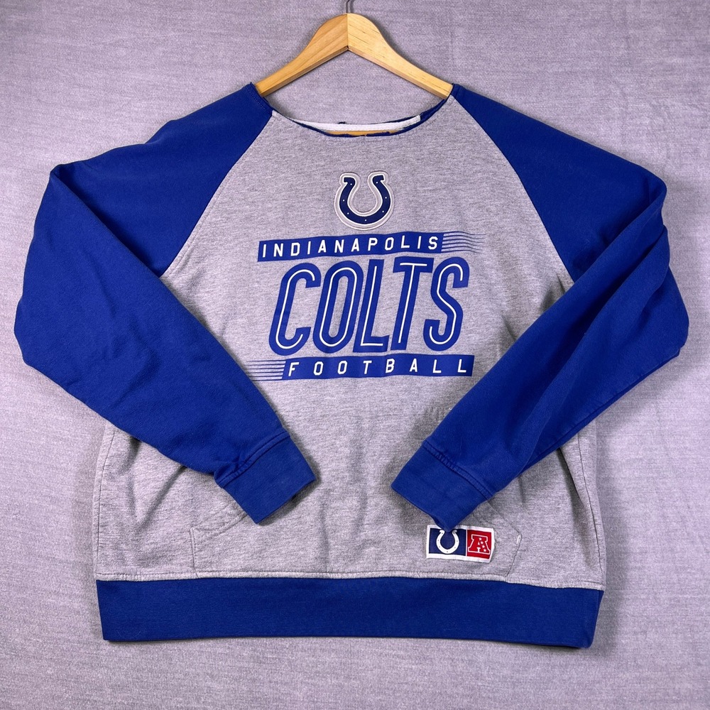 NFL Team Apparel Indianapolis Colts Raglan Raw Hem Sweatshirt Womens L Gray Blue